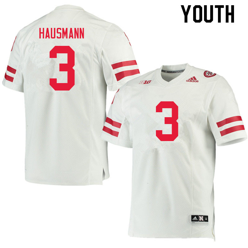 Youth #3 Cooper Hausmann Nebraska Cornhuskers College Football Jerseys Sale-White - Click Image to Close